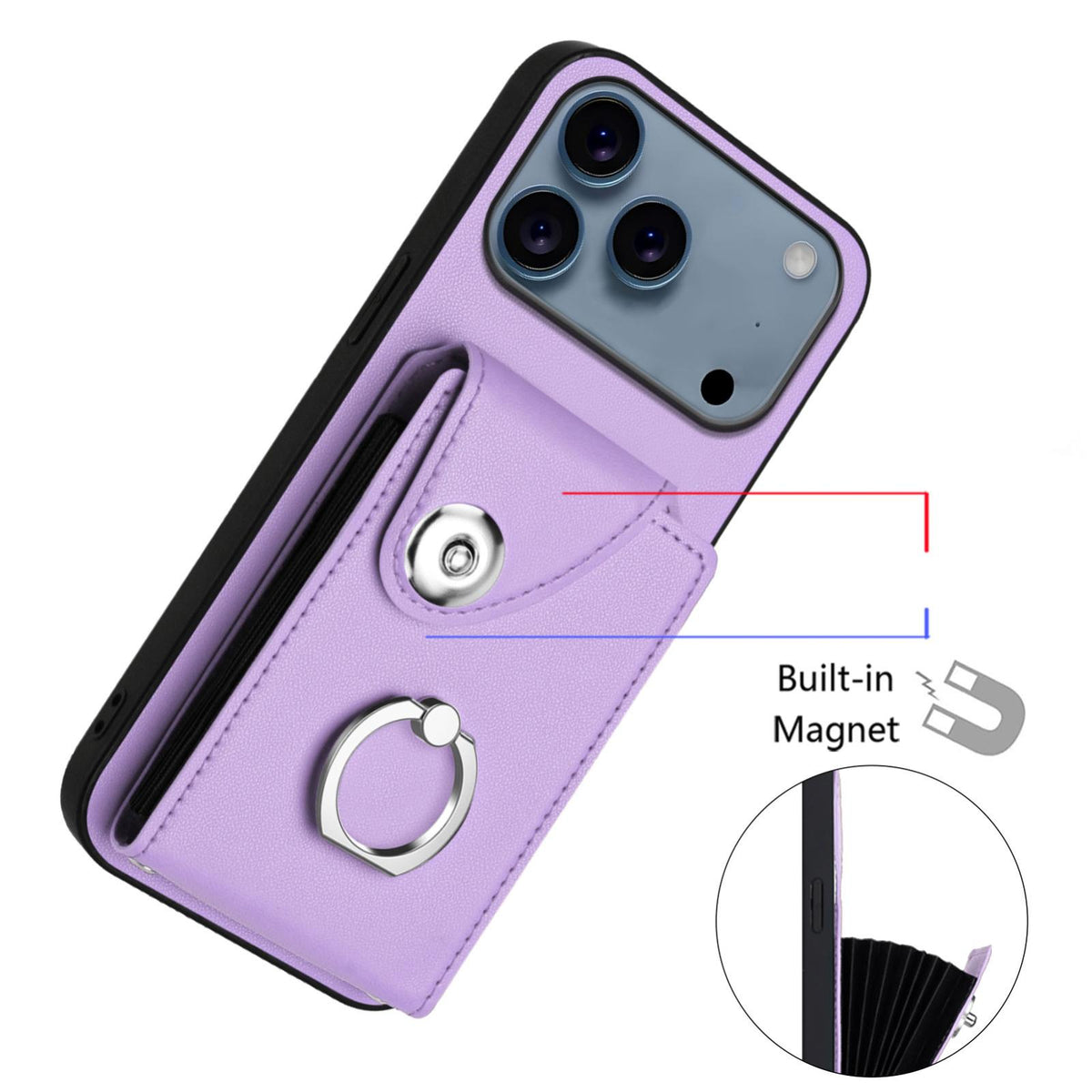 Compatible with iPhone 18 Pro Max & 17 Pro Max Organ Card Bag Ring Holder Phone Case - Purple