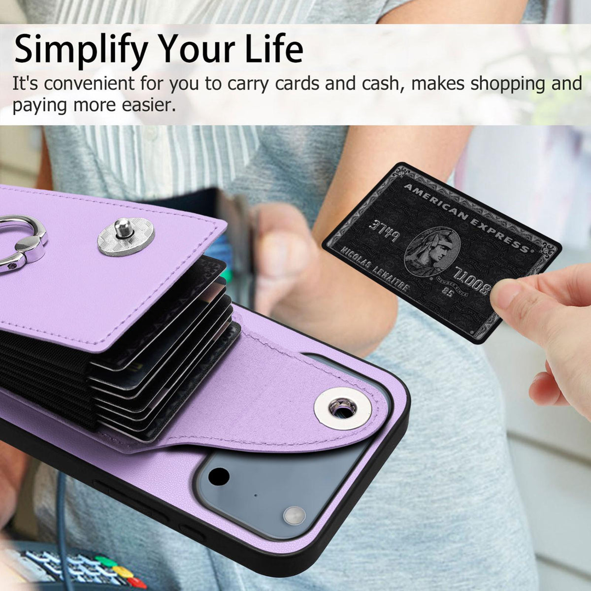 Compatible with iPhone 18 Pro Max & 17 Pro Max Organ Card Bag Ring Holder Phone Case - Purple