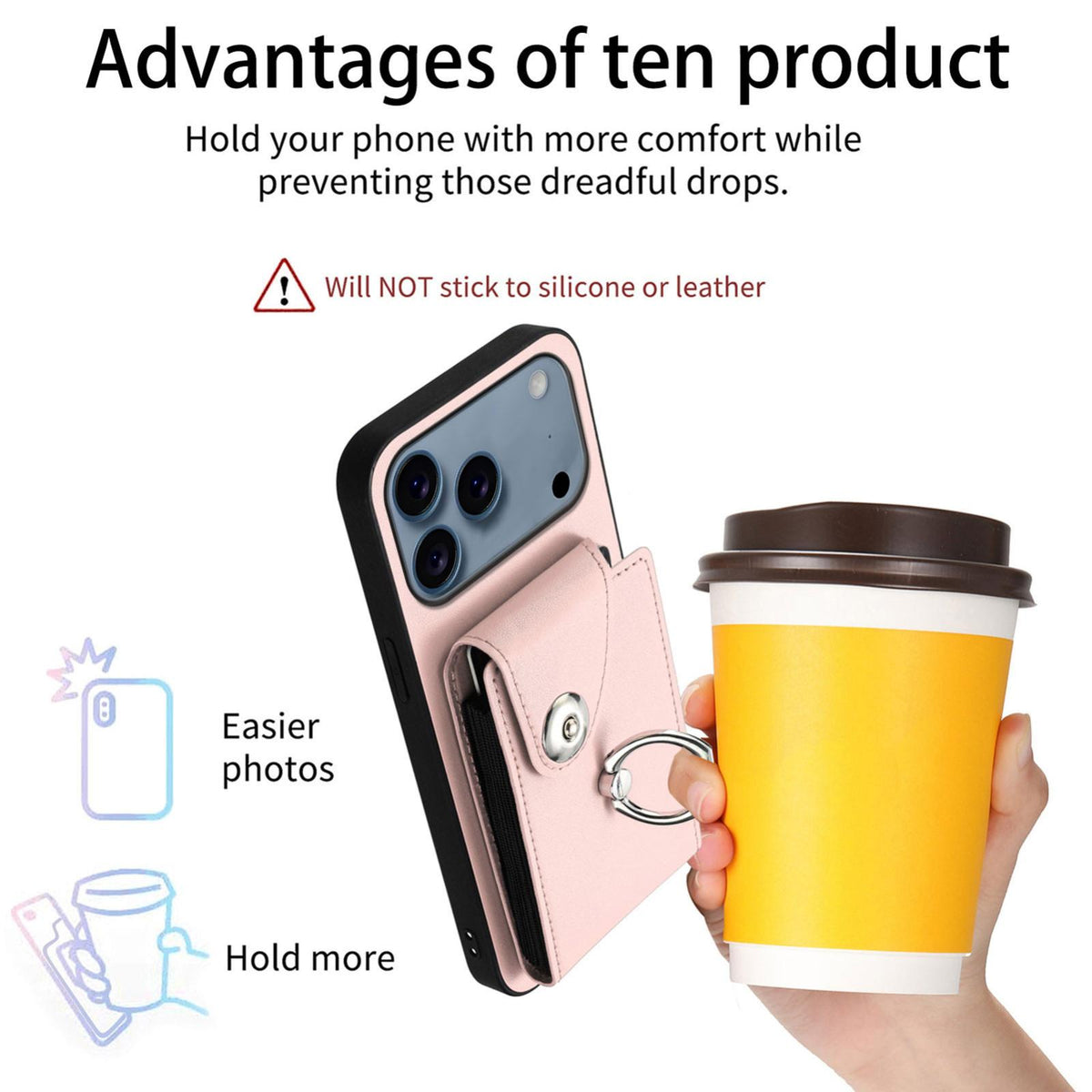 Compatible with iPhone 18 Pro Max & 17 Pro Max Organ Card Bag Ring Holder Phone Case - Pink