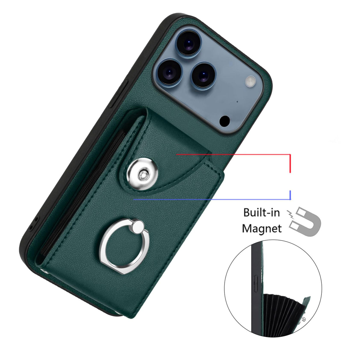 Compatible with iPhone 18 Pro Max & 17 Pro Max Organ Card Bag Ring Holder Phone Case - Green