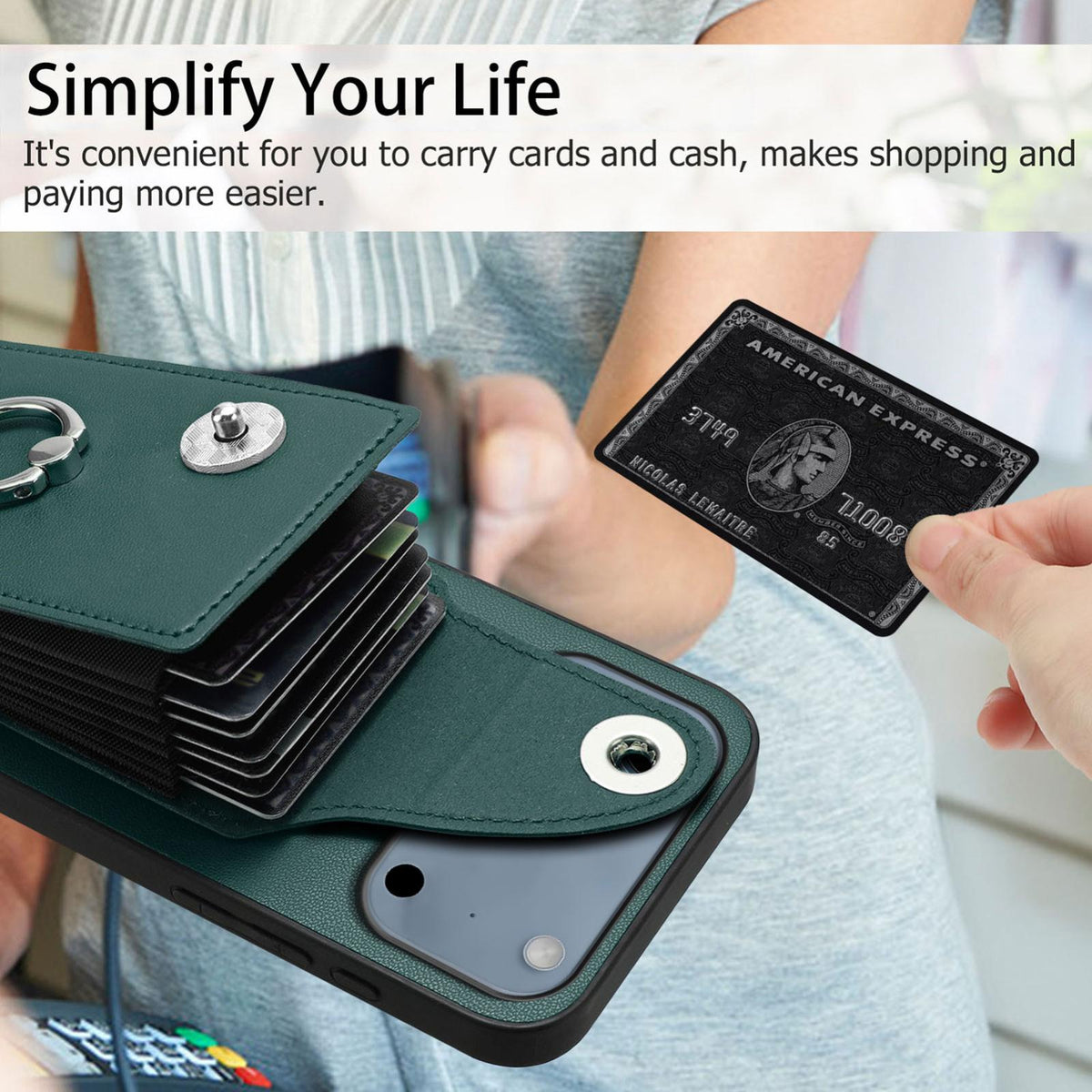 Compatible with iPhone 18 Pro Max & 17 Pro Max Organ Card Bag Ring Holder Phone Case - Green