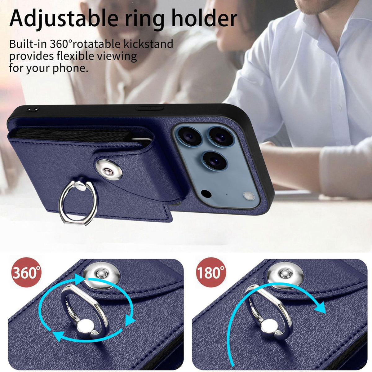 Compatible with iPhone 18 Pro & 17 Pro Organ Card Bag Ring Holder Phone Case - Blue