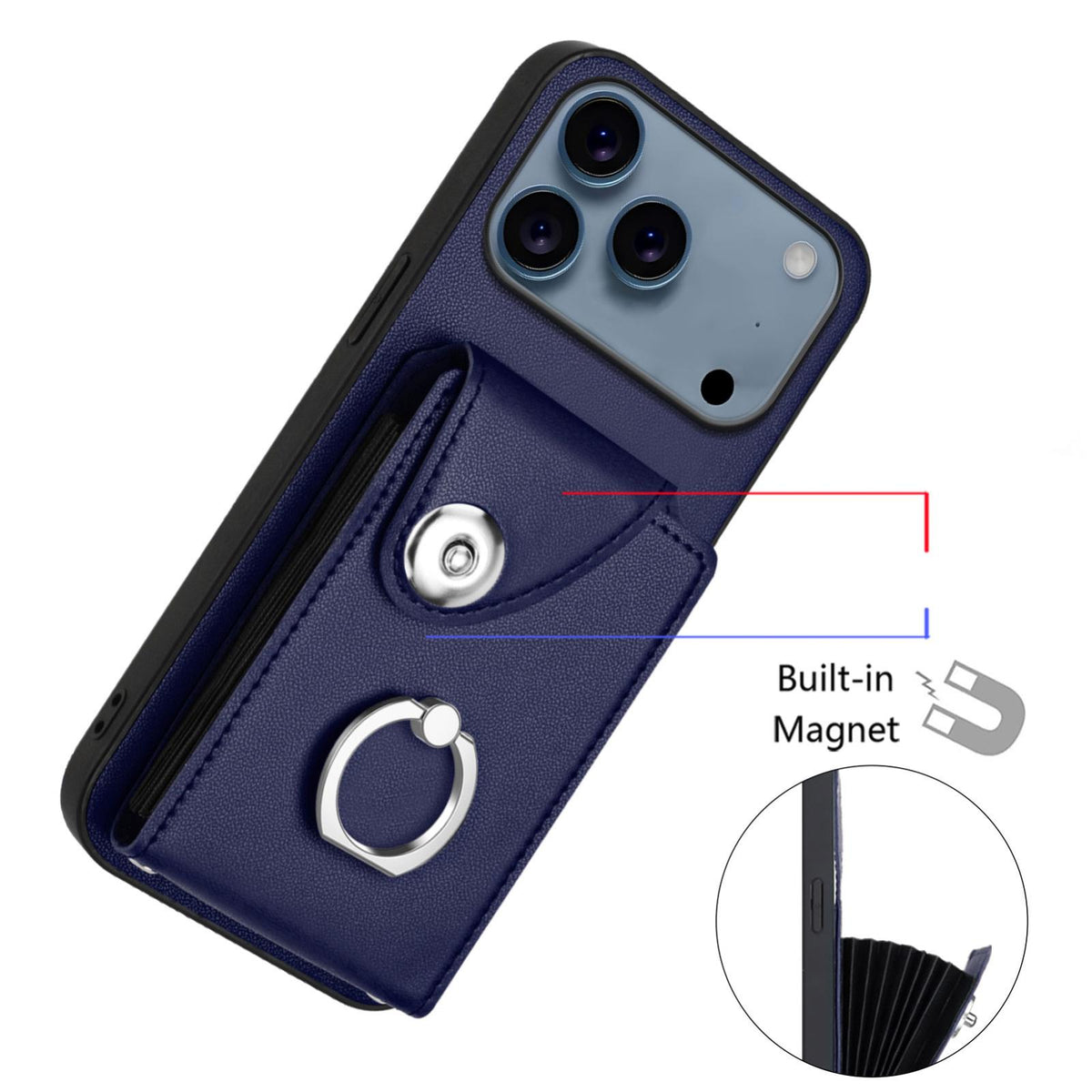 Compatible with iPhone 18 Pro & 17 Pro Organ Card Bag Ring Holder Phone Case - Blue