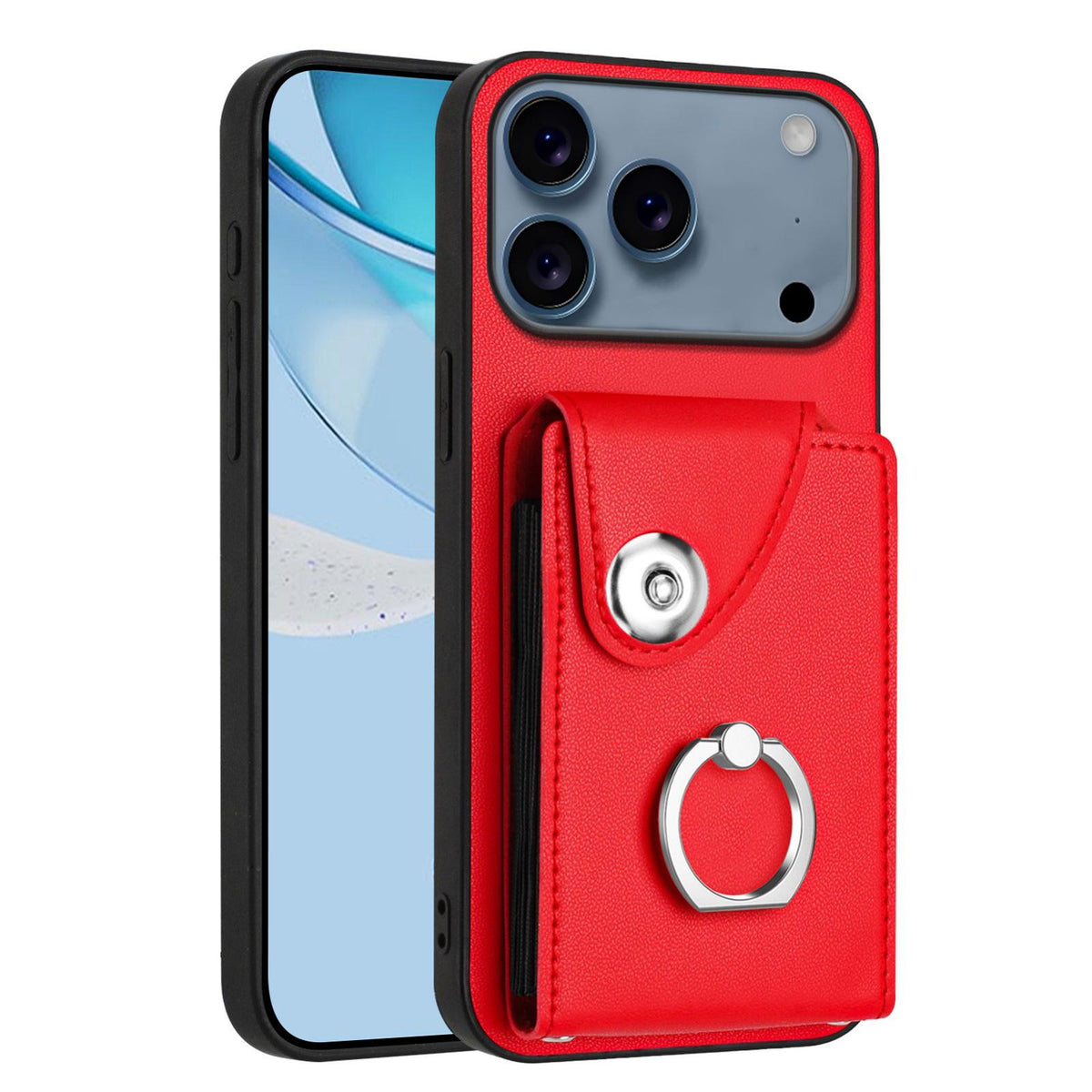 Compatible with iPhone 18 Pro & 17 Pro Organ Card Bag Ring Holder Phone Case - Red