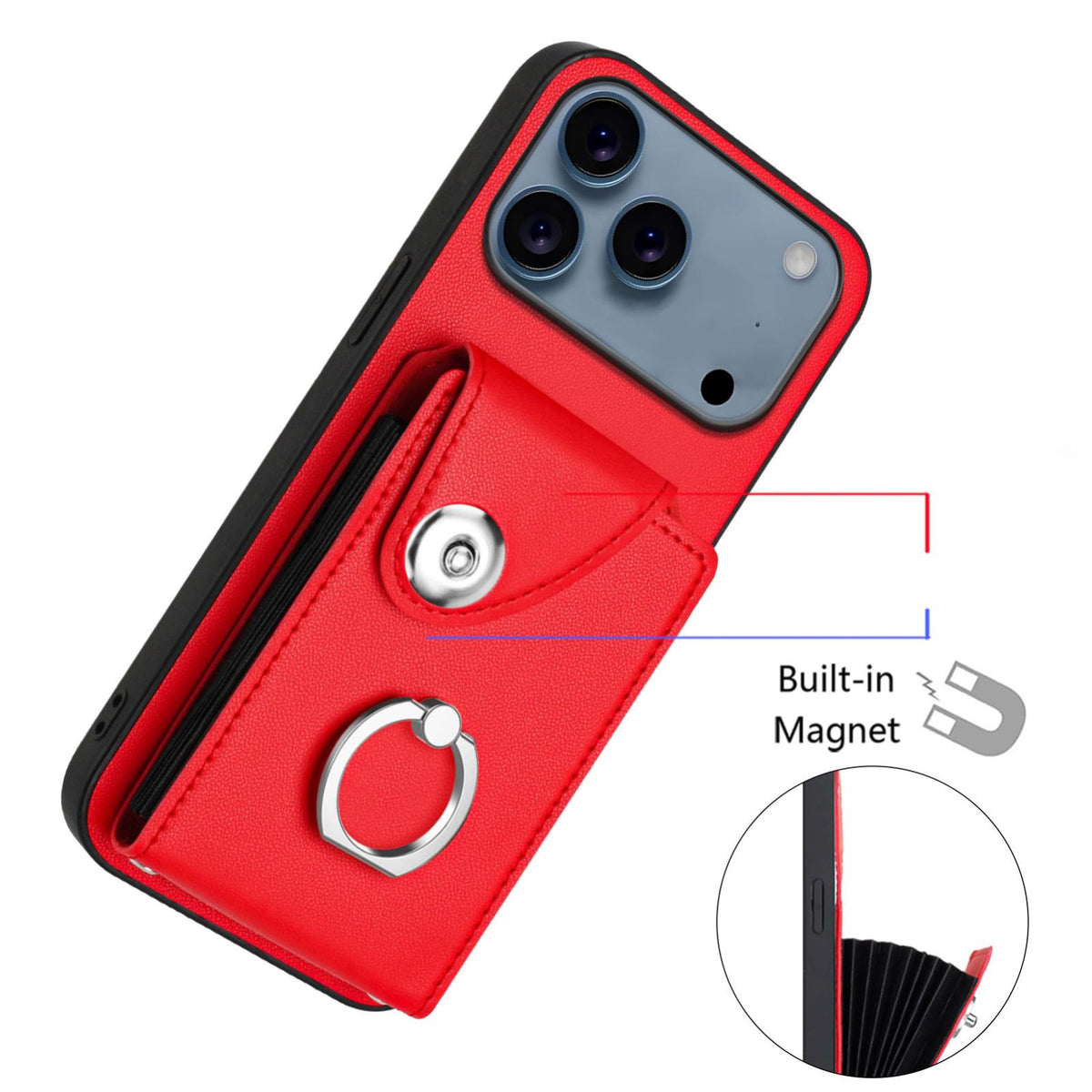 Compatible with iPhone 18 Pro & 17 Pro Organ Card Bag Ring Holder Phone Case - Red