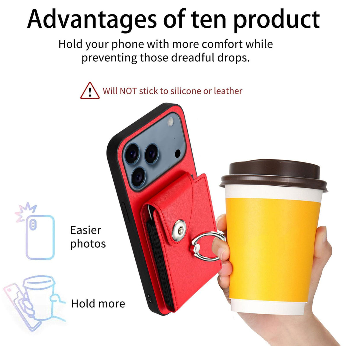 Compatible with iPhone 18 Pro & 17 Pro Organ Card Bag Ring Holder Phone Case - Red