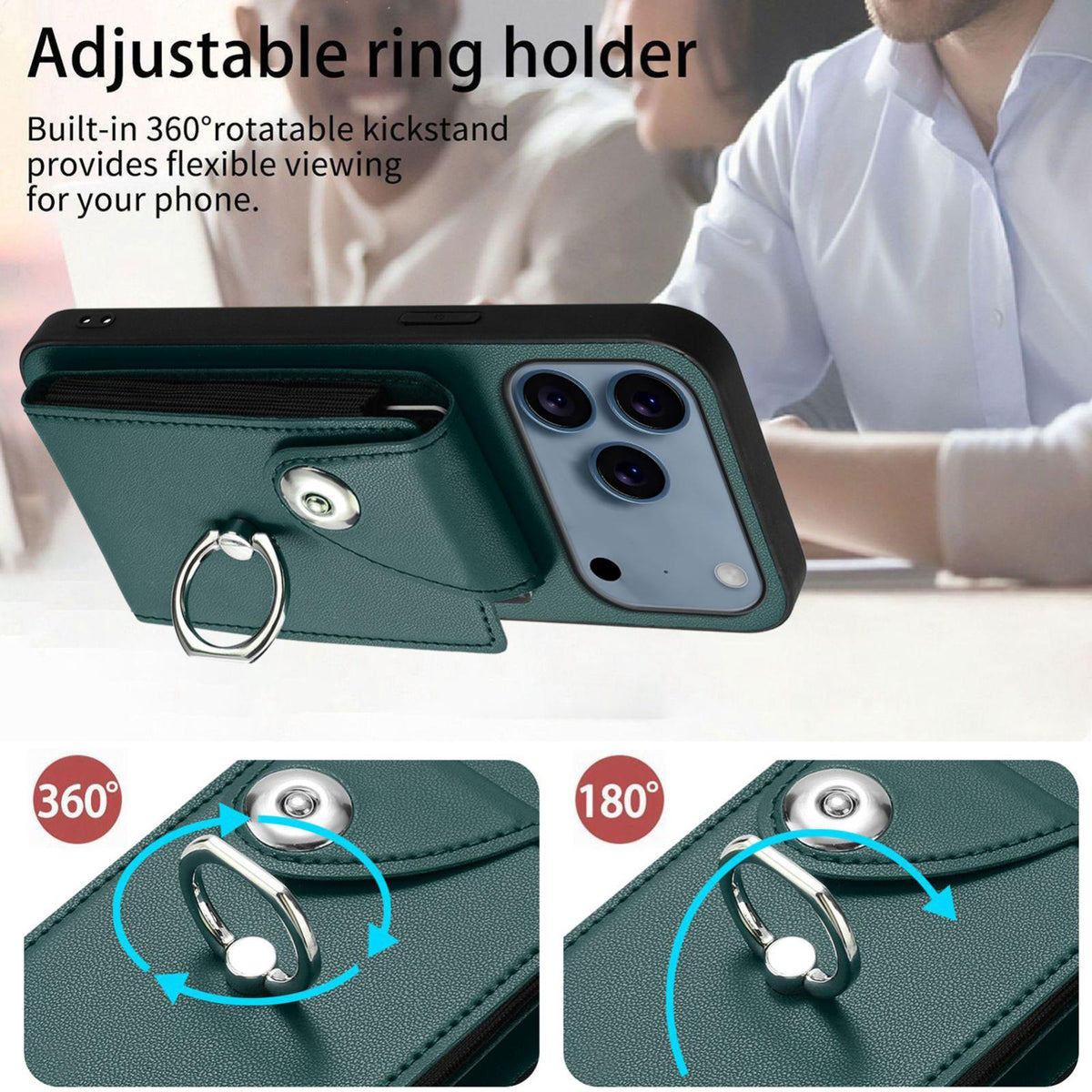 Compatible with iPhone 18 Pro & 17 Pro Organ Card Bag Ring Holder Phone Case - Green