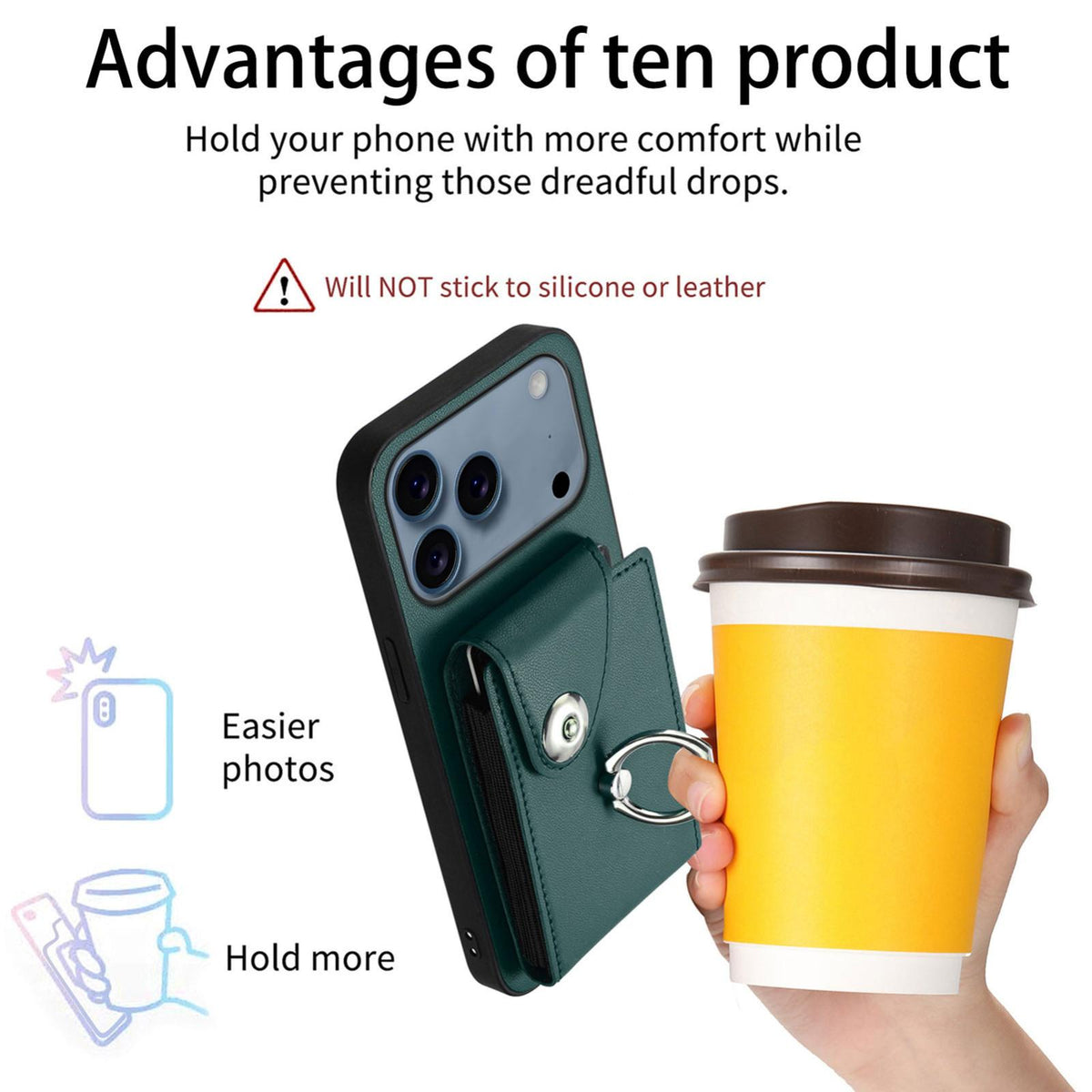 Compatible with iPhone 18 Pro & 17 Pro Organ Card Bag Ring Holder Phone Case - Green