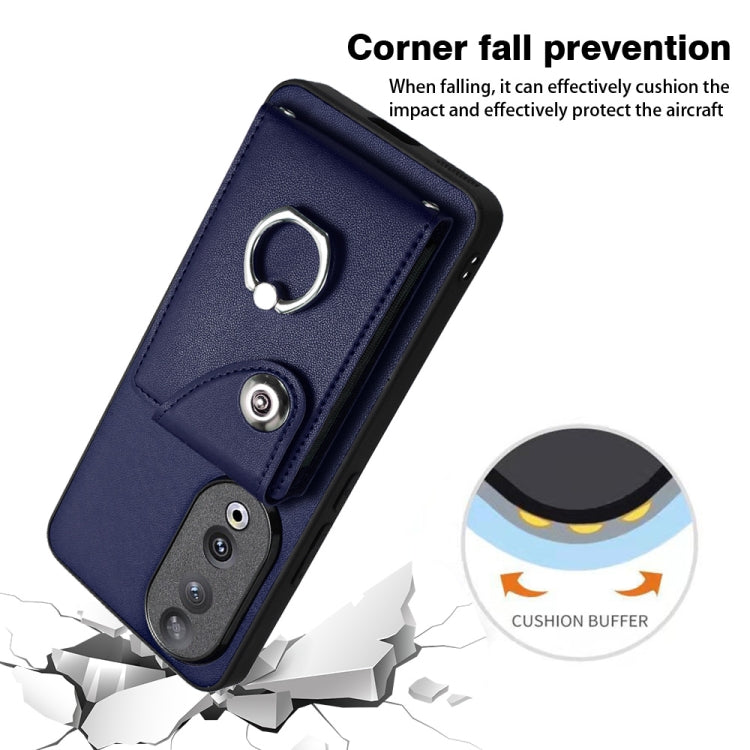 For Honor 90 Organ Card Bag Ring Holder PU Phone Case(Blue)