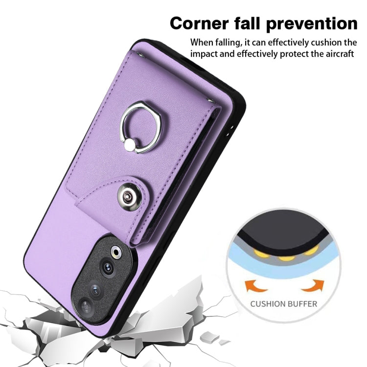 For Honor 90 Organ Card Bag Ring Holder PU Phone Case(Purple)