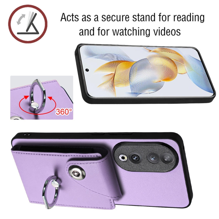 For Honor 90 Organ Card Bag Ring Holder PU Phone Case(Purple)