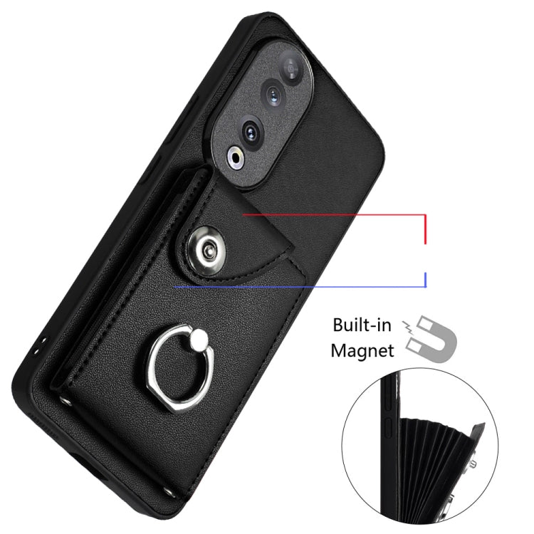 For Honor 90 Organ Card Bag Ring Holder PU Phone Case(Black)