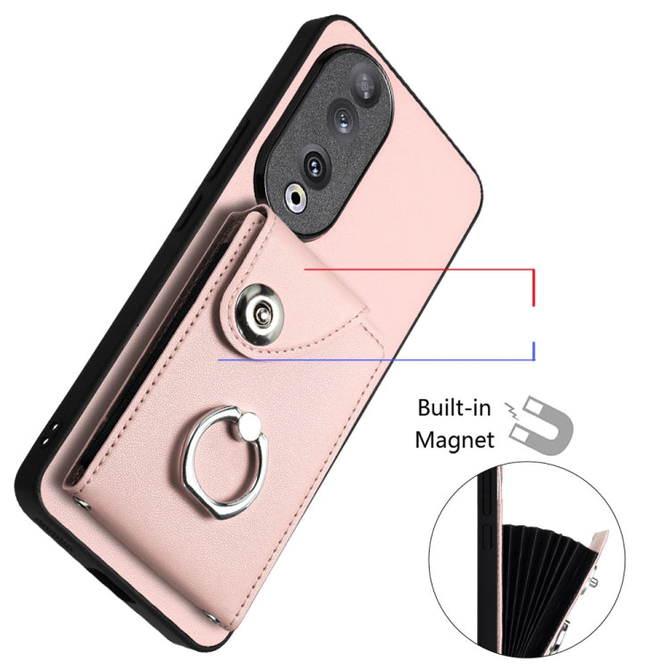 For Honor 90 Organ Card Bag Ring Holder PU Phone Case(Pink)