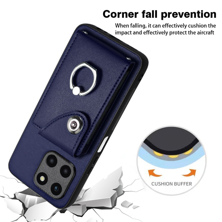 For Honor X6a Organ Card Bag Ring Holder PU Phone Case(Blue)
