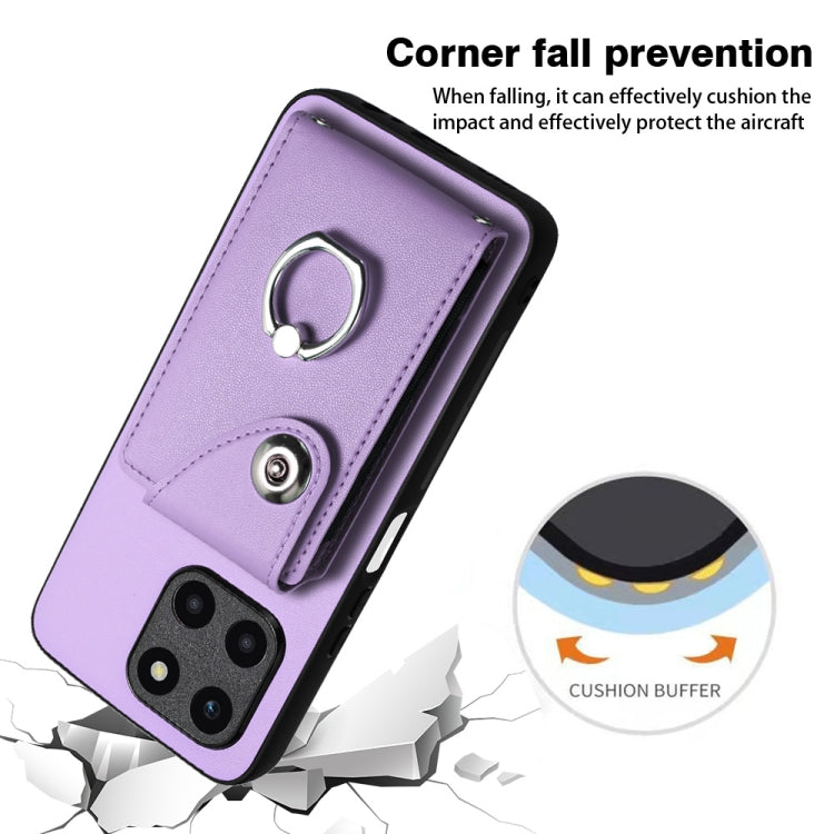 For Honor X6a Organ Card Bag Ring Holder PU Phone Case(Purple)