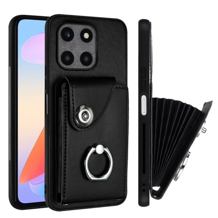 For Honor X6a Organ Card Bag Ring Holder PU Phone Case(Black)