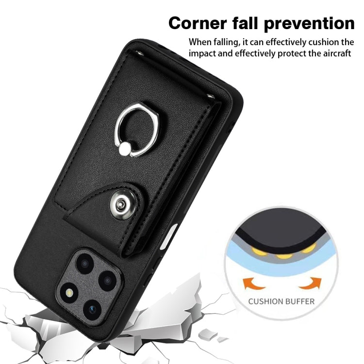 For Honor X6a Organ Card Bag Ring Holder PU Phone Case(Black)