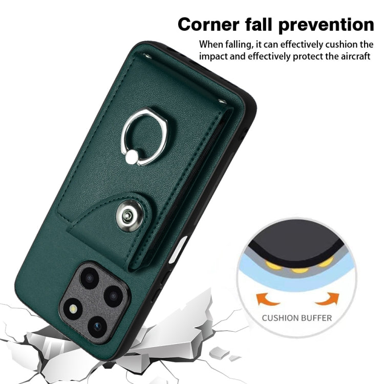 For Honor X6a Organ Card Bag Ring Holder PU Phone Case(Green)
