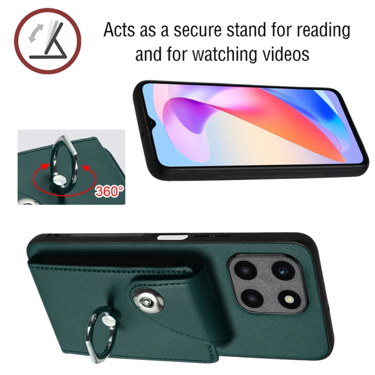 For Honor X6a Organ Card Bag Ring Holder PU Phone Case(Green)