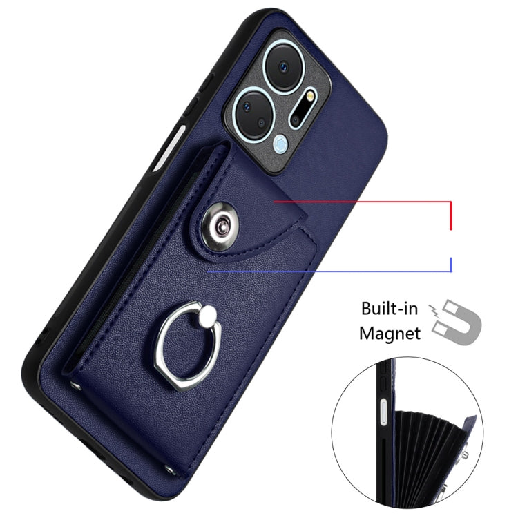 For Honor X7a / Play7T Organ Card Bag Ring Holder PU Phone Case(Blue)