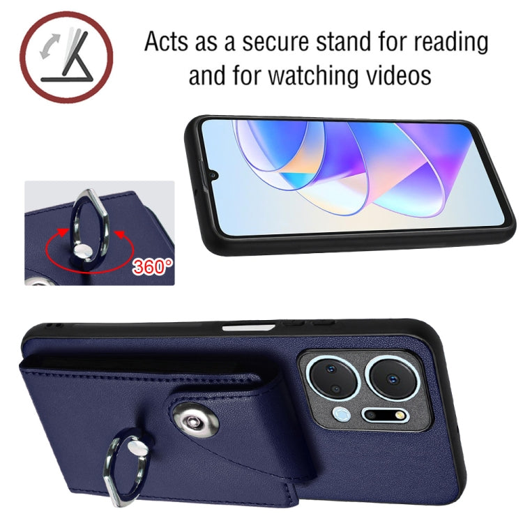 For Honor X7a / Play7T Organ Card Bag Ring Holder PU Phone Case(Blue)