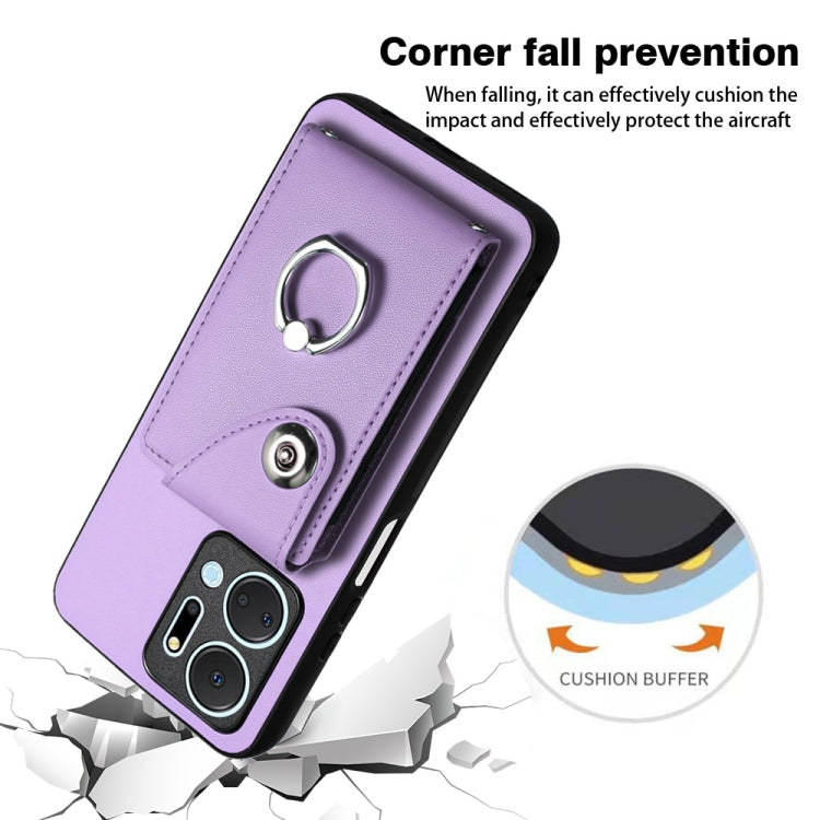 For Honor X7a / Play7T Organ Card Bag Ring Holder PU Phone Case(Purple)
