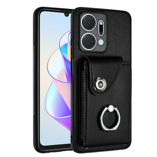For Honor X7a / Play7T Organ Card Bag Ring Holder PU Phone Case(Black)