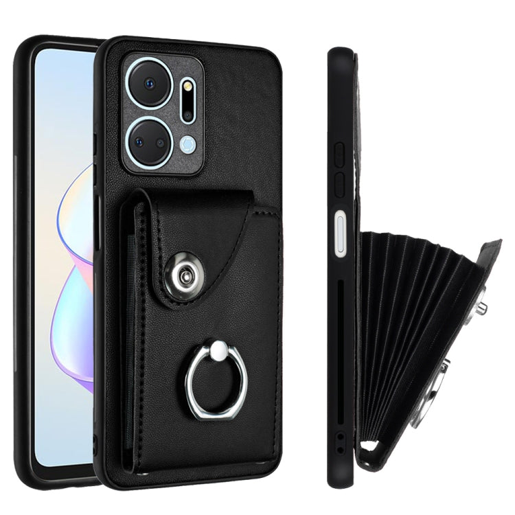 For Honor X7a / Play7T Organ Card Bag Ring Holder PU Phone Case(Black)