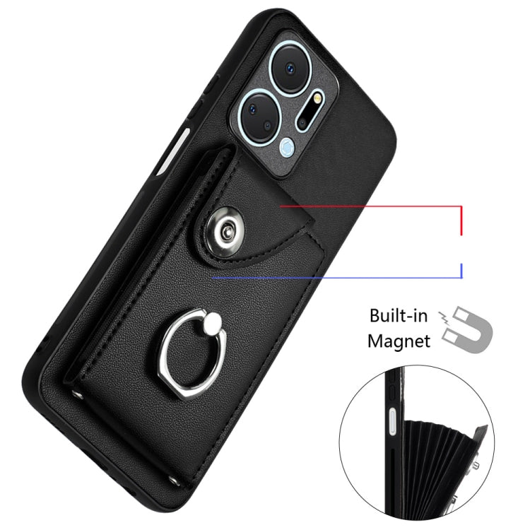 For Honor X7a / Play7T Organ Card Bag Ring Holder PU Phone Case(Black)