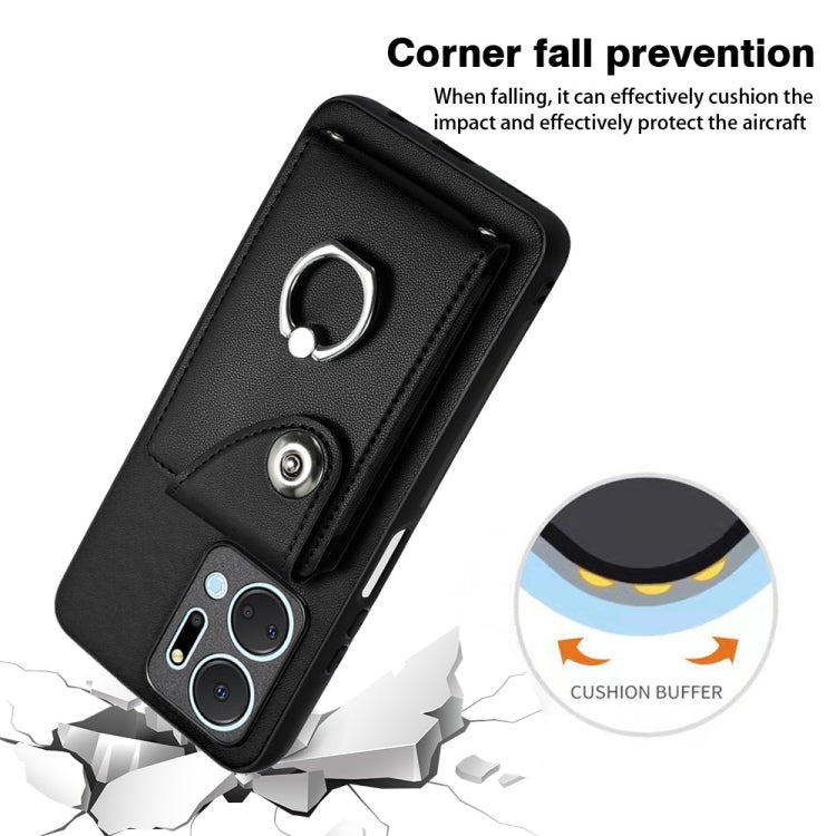 For Honor X7a / Play7T Organ Card Bag Ring Holder PU Phone Case(Black)