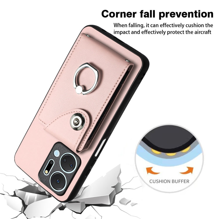 For Honor X7a / Play7T Organ Card Bag Ring Holder PU Phone Case(Pink)