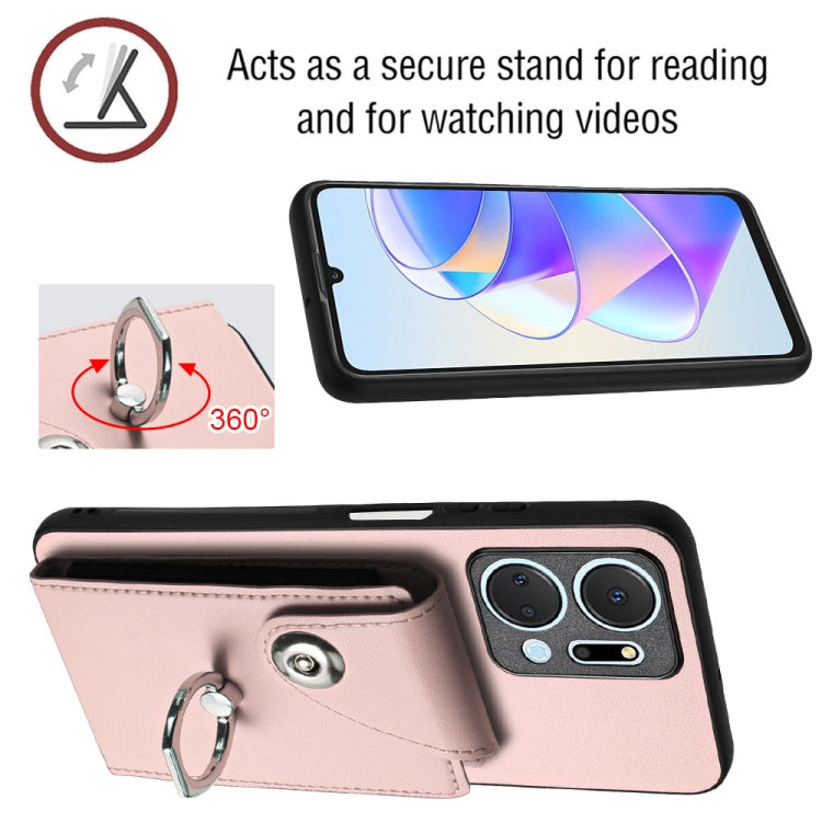 For Honor X7a / Play7T Organ Card Bag Ring Holder PU Phone Case(Pink)