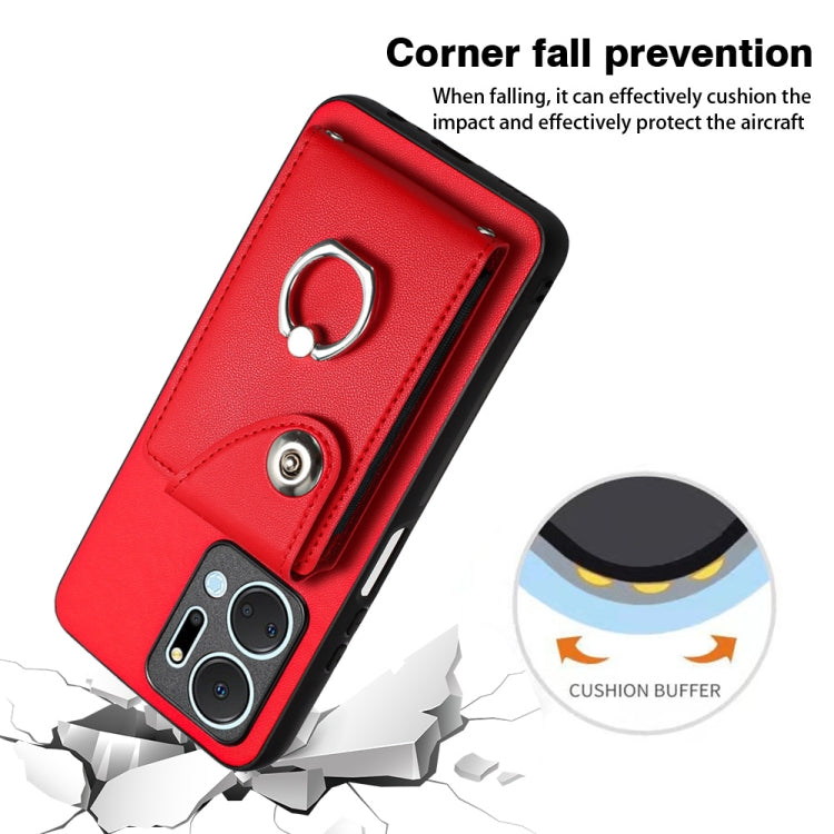 For Honor X7a / Play7T Organ Card Bag Ring Holder PU Phone Case(Red)