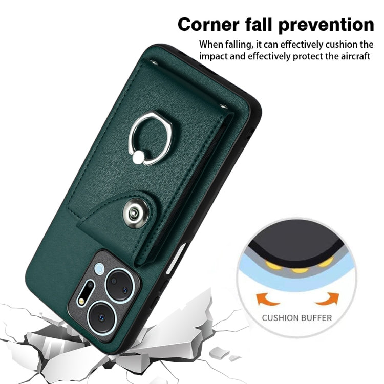 For Honor X7a / Play7T Organ Card Bag Ring Holder PU Phone Case(Green)