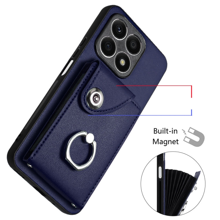 For Honor X8a Organ Card Bag Ring Holder PU Phone Case(Blue)