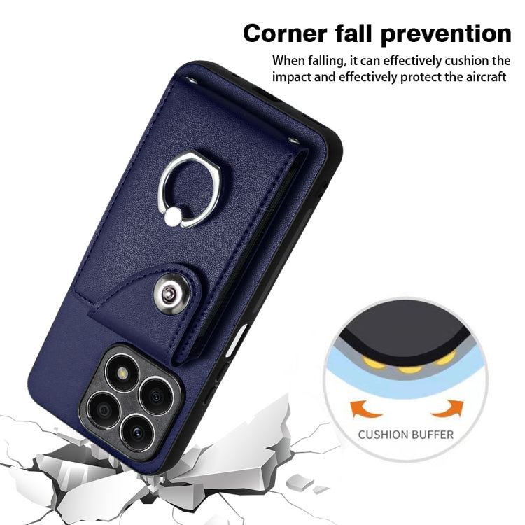 For Honor X8a Organ Card Bag Ring Holder PU Phone Case(Blue)