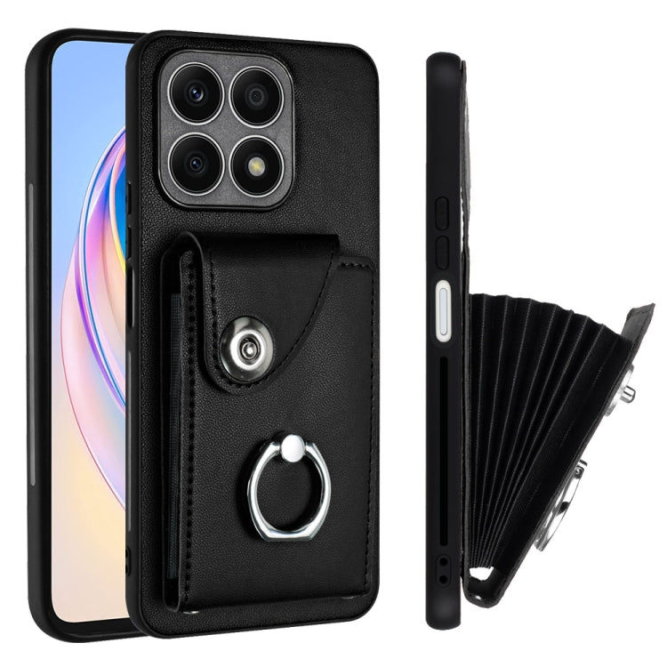 For Honor X8a Organ Card Bag Ring Holder PU Phone Case(Black)