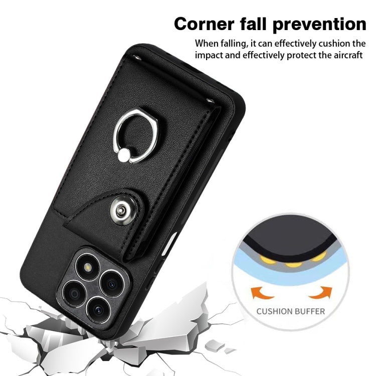 For Honor X8a Organ Card Bag Ring Holder PU Phone Case(Black)