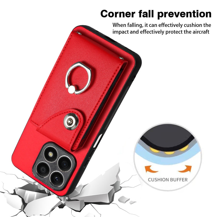 For Honor X8a Organ Card Bag Ring Holder PU Phone Case(Red)