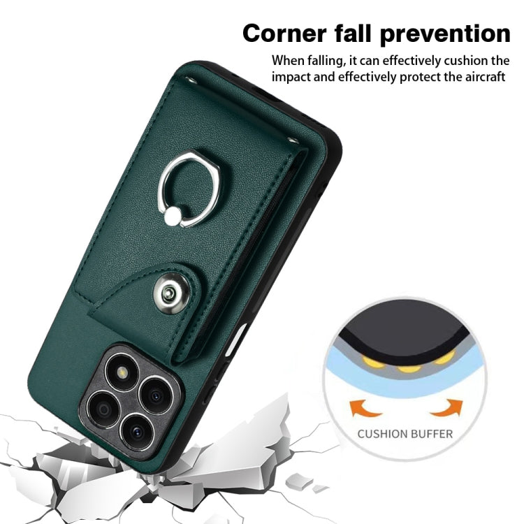 For Honor X8a Organ Card Bag Ring Holder PU Phone Case(Green)