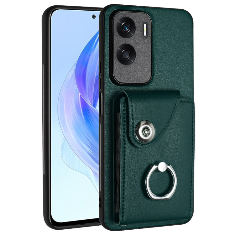 For Honor X50i / 90 Lite Organ Card Bag Ring Holder PU Phone Case(Green)