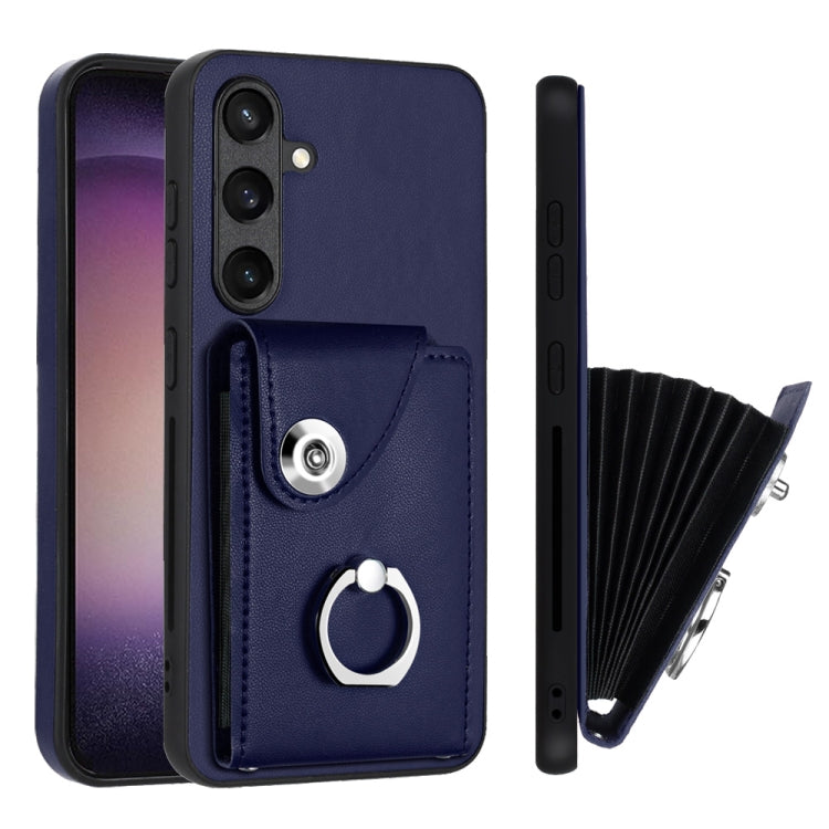 For Samsung Galaxy S24 5G Organ Card Bag Ring Holder PU Phone Case(Blue)