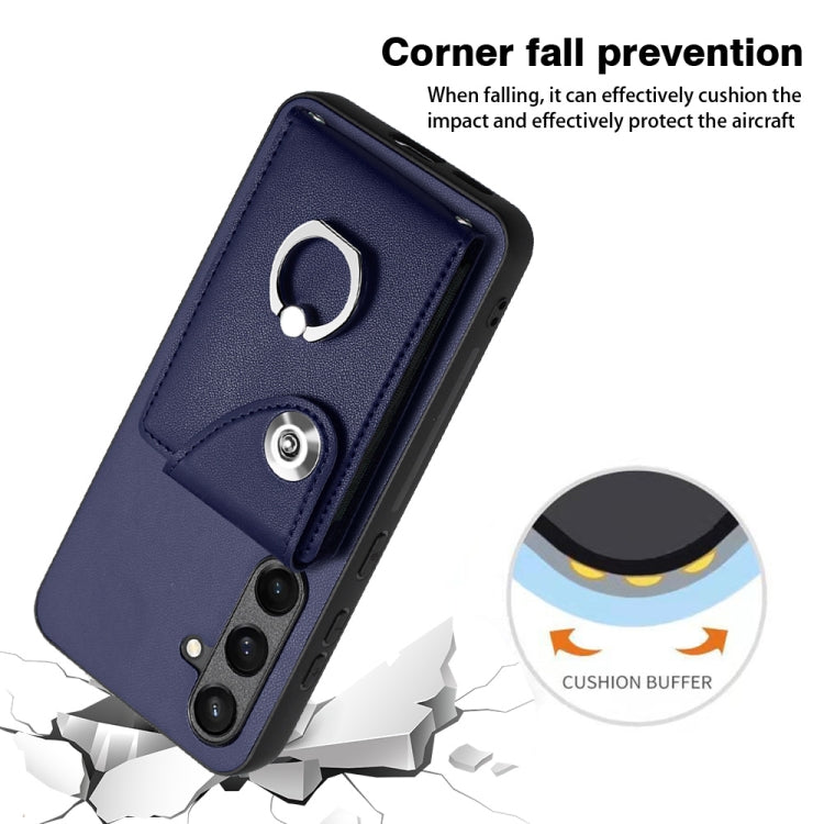 For Samsung Galaxy S24 5G Organ Card Bag Ring Holder PU Phone Case(Blue)