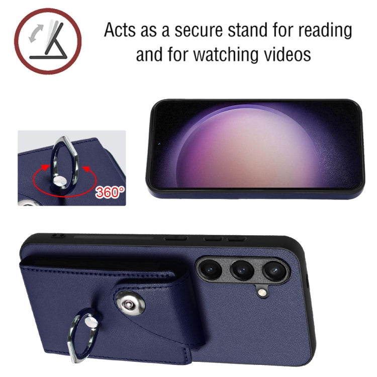 For Samsung Galaxy S24 5G Organ Card Bag Ring Holder PU Phone Case(Blue)