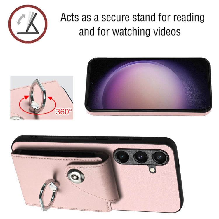 For Samsung Galaxy S24 5G Organ Card Bag Ring Holder PU Phone Case(Pink)