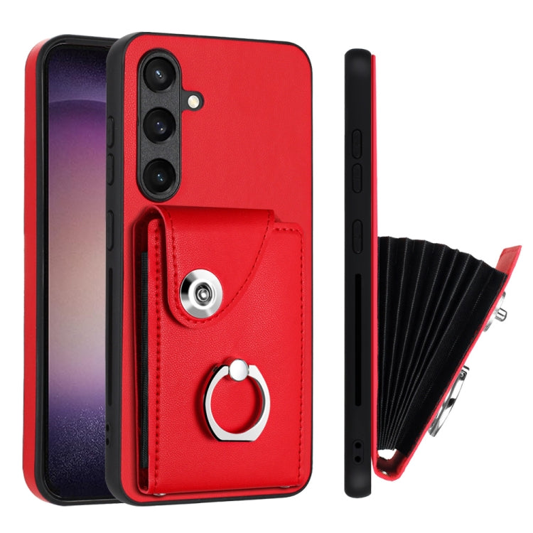 For Samsung Galaxy S24 5G Organ Card Bag Ring Holder PU Phone Case(Red)