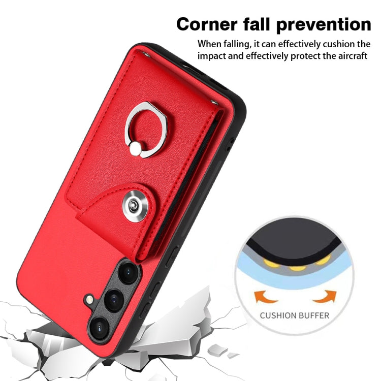 For Samsung Galaxy S24 5G Organ Card Bag Ring Holder PU Phone Case(Red)