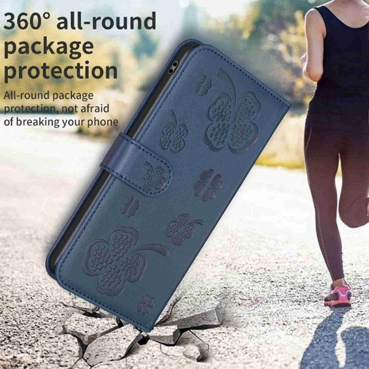For Samsung Galaxy S24 5G Four-leaf Embossed Leather Phone Case(Blue)