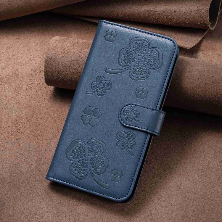 For Samsung Galaxy S24 5G Four-leaf Embossed Leather Phone Case(Blue)