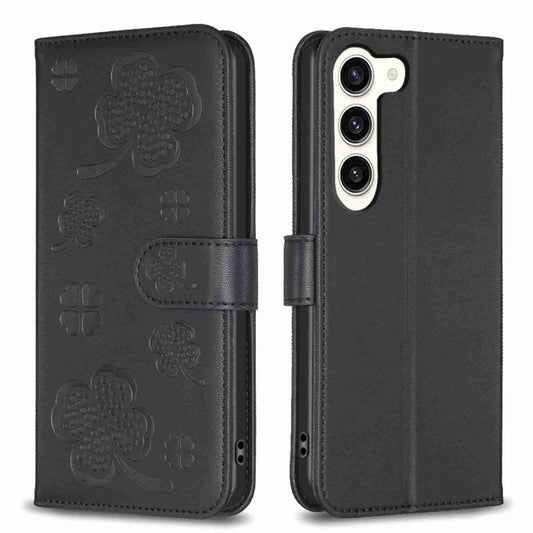 For Samsung Galaxy S24 5G Four-leaf Embossed Leather Phone Case(Black)